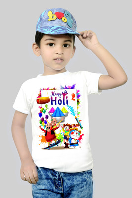 tifti Boys & Girls Graphic Print Cotton Blend Regular T Shirt(White, Pack of 1)