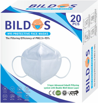 BILDOS N95 Mask with Melt blown Layer N95 Mask Respirator 5 Layer Breathable Mask(White, Free Size, Pack of 20)