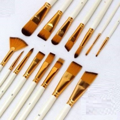 Beauty Hub Decor Professional Round Tip Nylon Hair Artist Acrylic Paint Brush for Oil Painting(Set of 15, White, Golden)