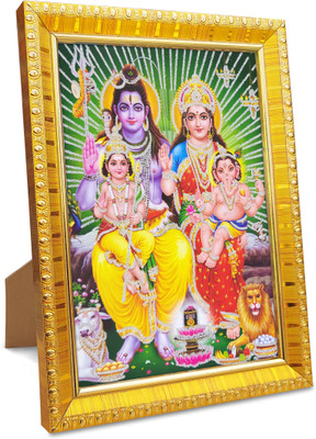 koshtak Shiva Parvati With Ganesh Kartikeya Ji / Shiv Parivar & Shivling Religious Frame