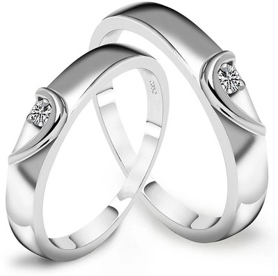Women Fashion Traders ADJUSTABLE COUPLE BAND RING SET Alloy Cubic Zirconia Silver Plated Ring Set