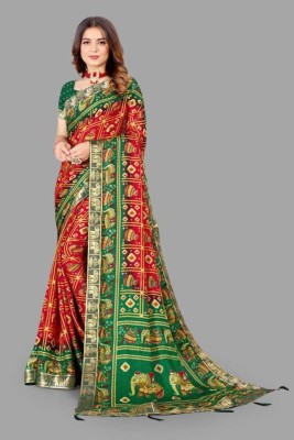 Harsiddhi fashion Printed Bollywood Silk Blend, Georgette Saree(Red, Green)