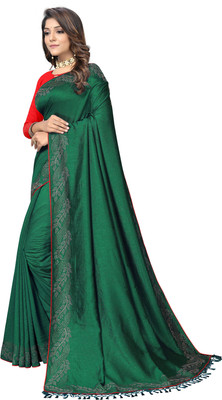 rudraCreation Embellished Bollywood Art Silk, Chanderi Saree(Green)