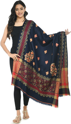 manra Wool Embroidered Women Shawl(Blue)