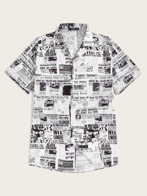 ZONANZA Men Printed Casual White Shirt