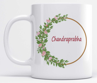 LOROFY Name Chandraprabha Printed Floral Ring Ceramic Coffee Mug(325 ml)