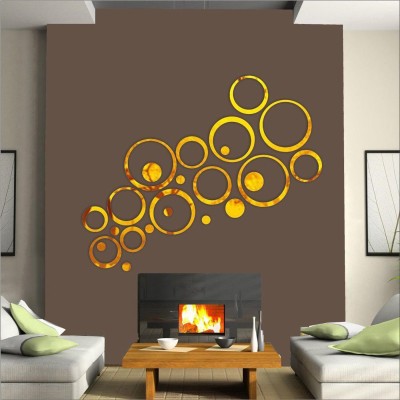 Bikri Kendra 151 cm 24 golden ring and dots 3D Mirror Wall Stickers Decorative Acrylic Stickers Self Adhesive Sticker(Pack of 1)