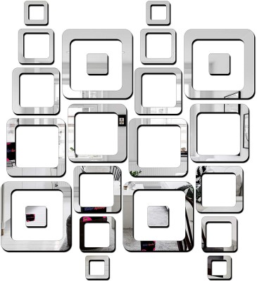 Mirror Sticker 40 cm square 4 set silver Acrylic Stickers 3D Stickers wall stickers Self Adhesive Sticker(Pack of 24)