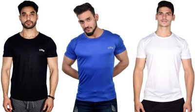 Outfit & Trend Solid Men Round Neck Black, Blue, White T-Shirt(Pack of 3)