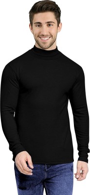 FABWAX Solid Men High Neck Black T-Shirt