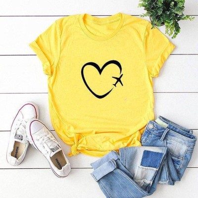 UNIYALS Self Design Women Round Neck Yellow T-Shirt