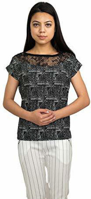 Pollo Loco Casual Self Design Women White, Black Top