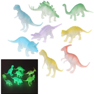 Urban Luxy 8Pcs Kids Plastic Noctilucent Cartoon Simulation Dinosaur Models Toys(Multicolor)