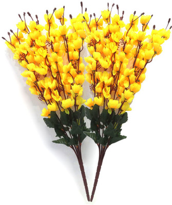 OM COLLECTIONS Orchids artificial Flower Yellow Orchids Artificial Flower(22 inch, Pack of 2, Flower Bunch)