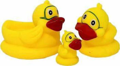 Globular Squeeze Chu Chu Sound Bathtub Toys for Toddler Kids (3 PC Duck Family) Bath Toy(Yellow)