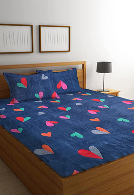 VORDVIGO 220 TC Cotton Queen Abstract Fitted (Elastic) Bedsheet(Pack of 1, Blue)