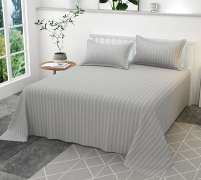 TURIYA Microfiber Double Flat 160 TC Striped Bedsheet(Pack of 1, Grey)