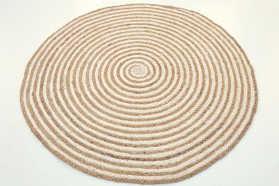 RAMAN TEXTILES White, Gold Jute Carpet(2 ft,  X 2 ft, Circle)