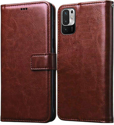 Casotec Flip Cover for Poco M4 Pro 5G, Mi Redmi Note 10T 5G Leather Flip Cover(Brown, Pack of: 1)