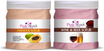 PINKROOT Papaya Scrub 500ml with Wine Beer Scrub 500g Combo(2 Items in the set)