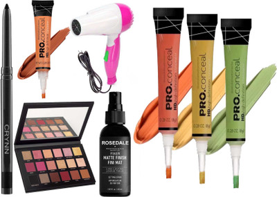 Crynn The Matte Fixer Spray & Orange Concealer Corrector & Hair Dryer & Rose Gold Eyeshadow Palette(8 Items in the set)