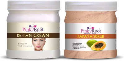 PINKROOT De-Tan Cream 500g with Papaya Scrub 500ml Combo(2 Items in the set)