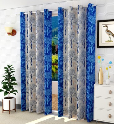 Panipat Textile Hub 213 cm (7 ft) Polyester Semi Transparent Door Curtain (Pack Of 2)(Floral, Blue)