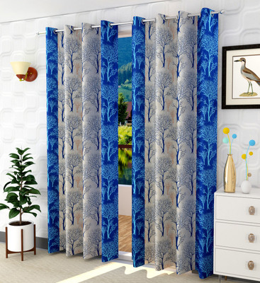 Panipat Textile Hub 213 cm (7 ft) Door Polyester Semi Transparent Curtain (Pack Of 2)(Blue, Floral)