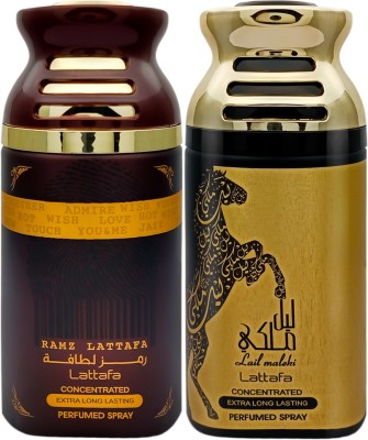 Lattafa Ramz Gold and Lail Maleki Perfumed Body Spray, 250m each, PACK OF 2 Deodorant Spray  -  For Men & Women(500 ml, Pack of 2)