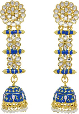 FRESH VIBES Golden Navy Blue Meenakari Fancy Long Wedding Wear Jhumka Earings for Women Metal Jhumki Earring