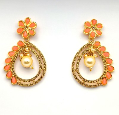 AuraJewel Gold Plated Rose Gold Stone Earring with Beads Crystal, Beads Alloy Drops & Danglers, Plug Earring, Huggie Earring