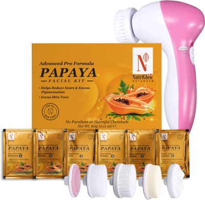 NutriGlow NATURAL'S Papaya Facial Kit for Blemish Removal 60g with 5 in 1 Face Massager(2 x 30 g)