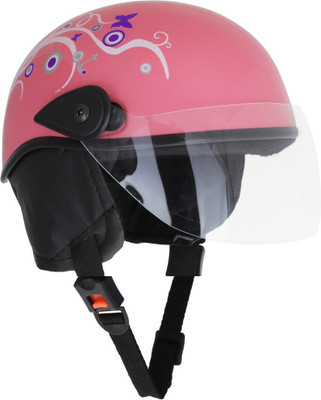 Sage Square Multi-Purpose Half Helmet Motorsports Helmet(Pink Glossy Blue Decal)