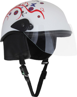 Sage Square Multi-Purpose Half Helmet Motorsports Helmet(White Glossy Blue Decal)