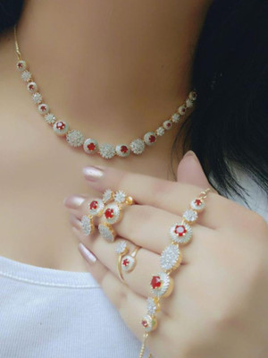 Shineher Alloy Gold-plated Red Jewellery Set(Pack of 1)