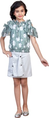 NOTTIE PLANET Girls Above Knee Casual Dress(Green, Short Sleeve)