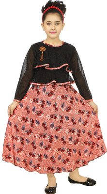 Hiland India Indi Girls Maxi/Full Length Party Dress(Multicolor, Full Sleeve)