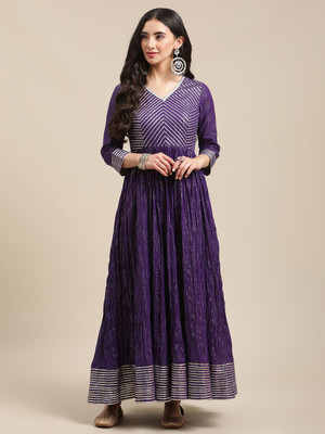 Varanga Women Self Design Anarkali Kurta(Purple)