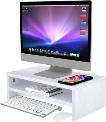 UniAart Computer Monitor Riser Stand 16.5” 2-Tier Computer Monitor Shelf Wooden Desk Stand Laptop Stand Compatible with Universal, 26 - 35 cm Laptops(White)