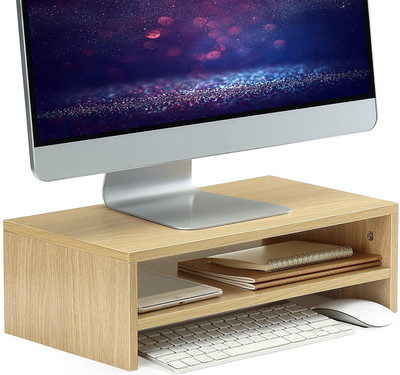 UniAart Computer Monitor Riser Stand 16.5” 2-Tier Computer Monitor Shelf Wooden Desk Stand Laptop Stand Compatible with Universal, 26 - 35 cm Laptops(Beige)