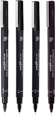 uni-ball PIN-200A Fine Line Markers Combo Pack (0.3,0.5,0.1,0.2)(Set of 4, Black)