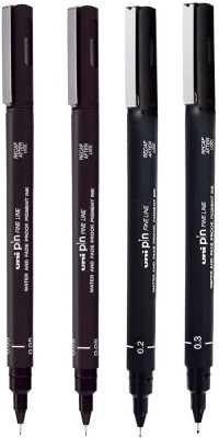 uni-ball PIN-200F Fine Line Markers Combo Pack (0.05,0.2,0.3,0.5)(Set of 4, Black)