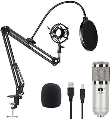 Cezo USB BM800 Condenser Microphone with Boom Arm Stand, Shock Mount - Silver Microphone