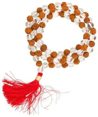 Sumukh Tulsi Mala Rudraksha Clears Crystal Sphatik Japa Mala Rosary 108 + 1 Beads Crystal Wood Chain Set
