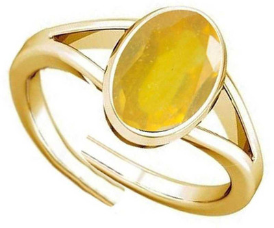 Chopra Gems Yellow Sapphire Ring Adjustable Pukhraj Gemstone Ring for Men and Women Brass Sapphire Gold Plated Ring