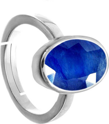 Chopra Gems Certified Unheated Natural Blue Sapphire Neelam Gemstone Ring for Women's/Men's Brass Sapphire Silver Plated Ring