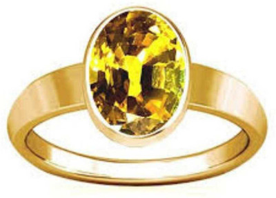 Chopra Gems Yellow Sapphire Pukhraj Gemstone Ring Astrological Purpose for Men and Women Brass Sapphire Gold Plated Ring