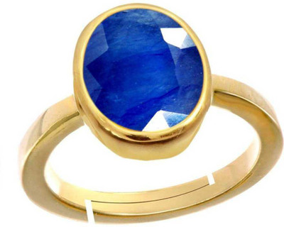 Chopra Gems Certified Unheated Natural Blue Sapphire Neelam Gemstone Ring for Women's/Men's Brass Sapphire Gold Plated Ring