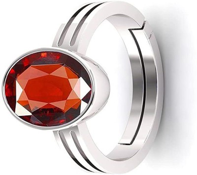 TODANI JEMS 12.25 Ratti Brown Adjustable Hessonite Garnet/Gomed Ring for Men and Women Metal Garnet Silver Plated Ring