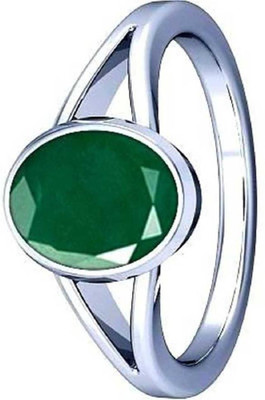Chopra Gems 6.50 Ratti A+ Quality Emerald Panna Gemstone Ring For Women's and Men's Brass Emerald Silver Plated Ring